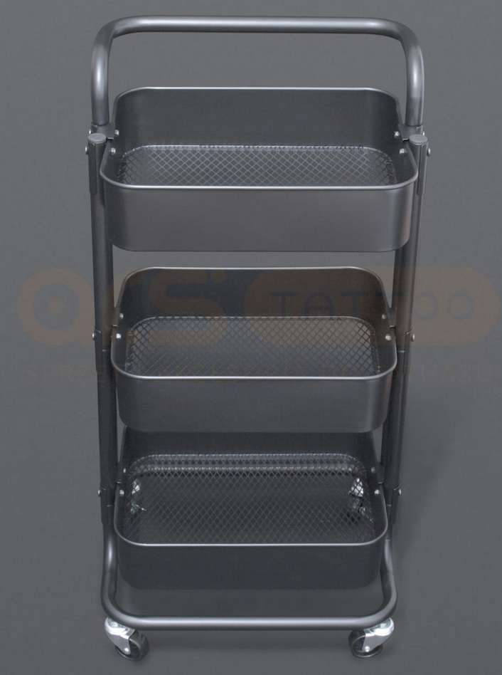Arbeitswagen rollbar, drei Ebenen, mattschwarz