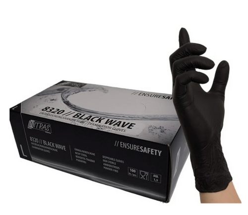 Black Wave Nitrilhandschuhe schwarz, puderfrei, 100 Stück