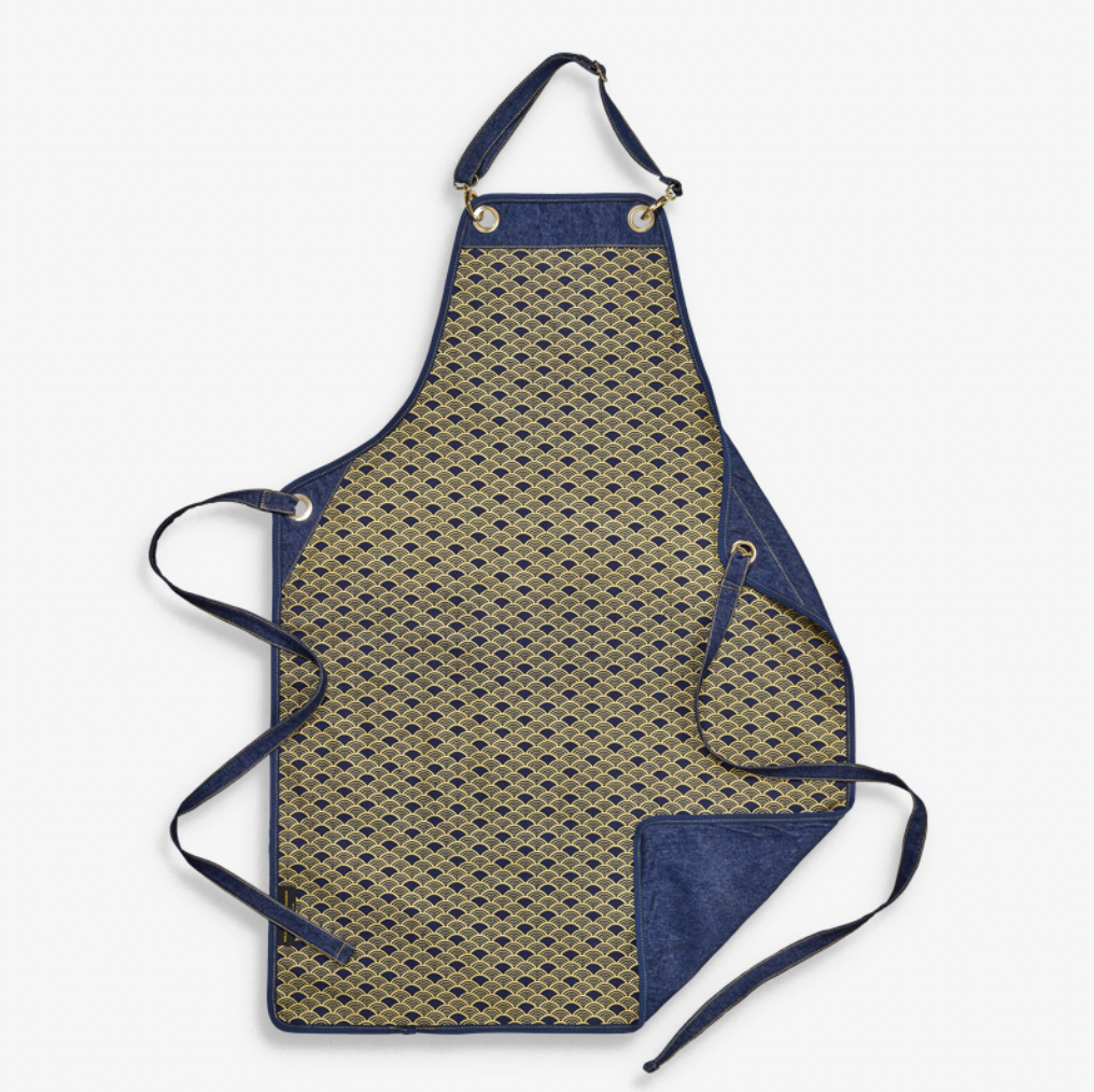 Denim-Schürze, verstellbare Nackengurte, Goldnähte