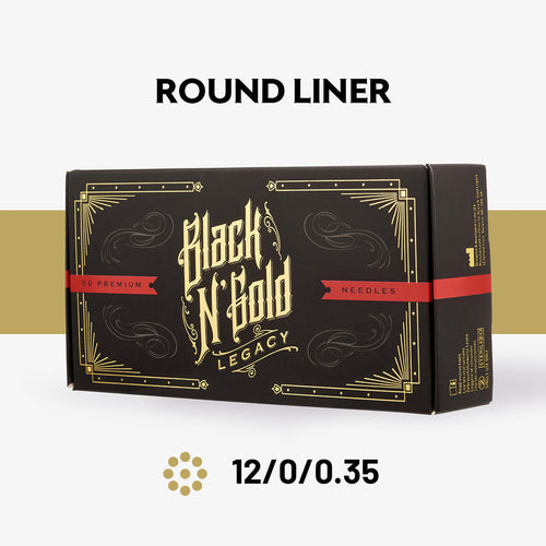 Black n' Gold Legacy - Round Liner Long Taper Tattoo Needles (12/0.35) - Super Sale