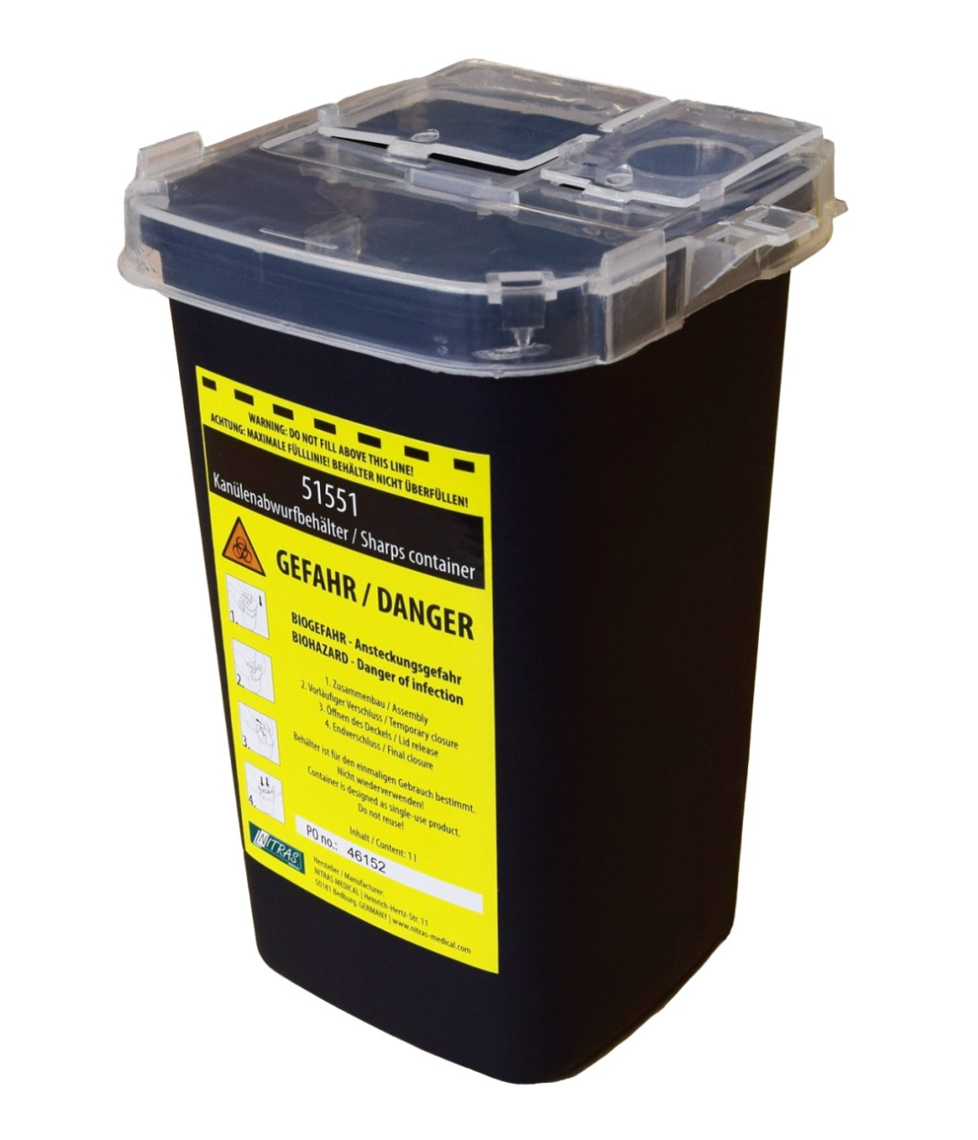 Kanülenabwurfbehälter 1 Liter, für gebrauchte Nadeln